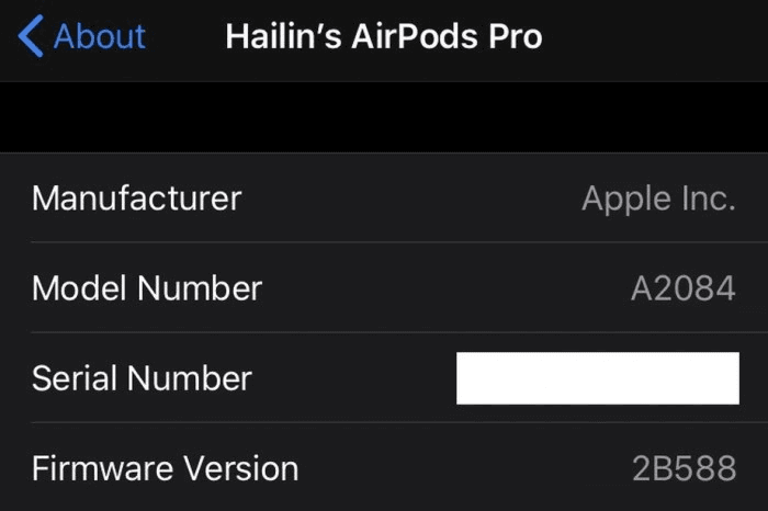 firmware version number of AirPods Pro